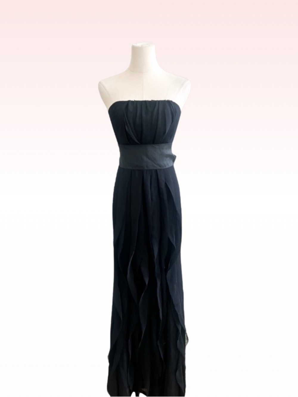 VERA WANG White - Black Chiffon Ruffle Strapless Bridesmaid Dress (Sz 0)